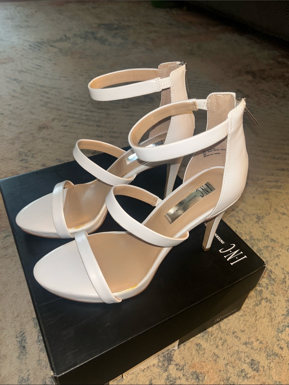 INC International Concepts White Multi-Strap Stiletto Sandals